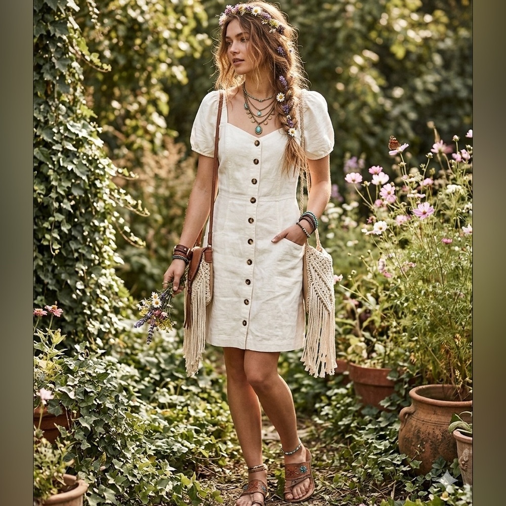 Madewell Linen-Cotton Puff-Sleeve Mini Dress size 6 NWT IVORY COLOR